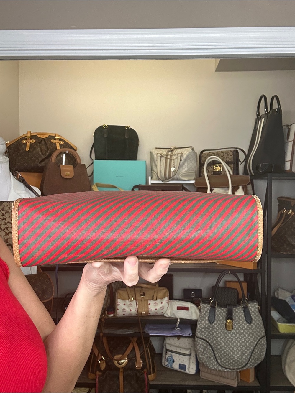 Vintage Gucci Accessory Collection Red Green Stripe Envelope Clutch COA - Picture 7 of 17